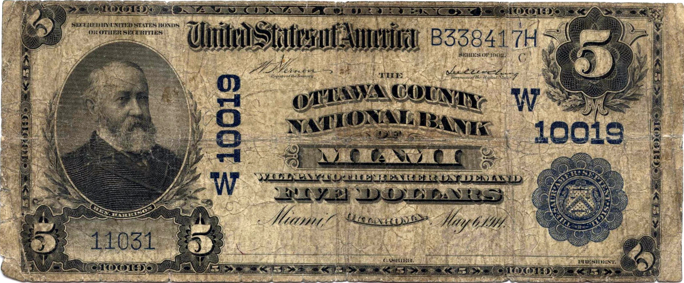 old 5 dollar note