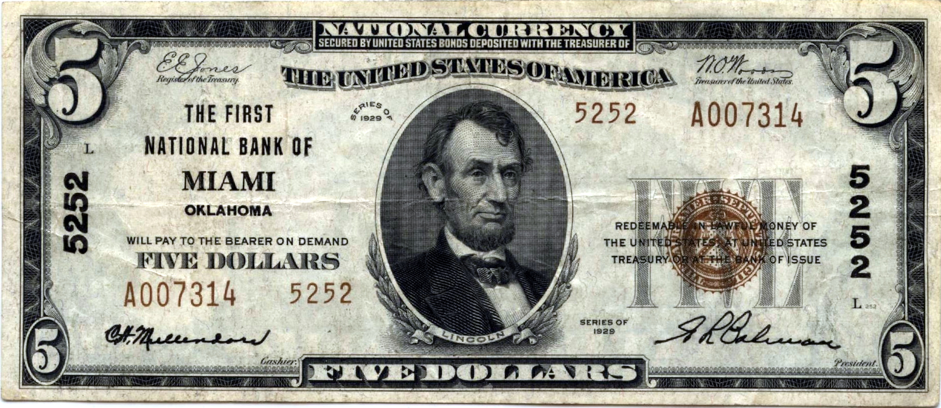 1992 5 dollar note value