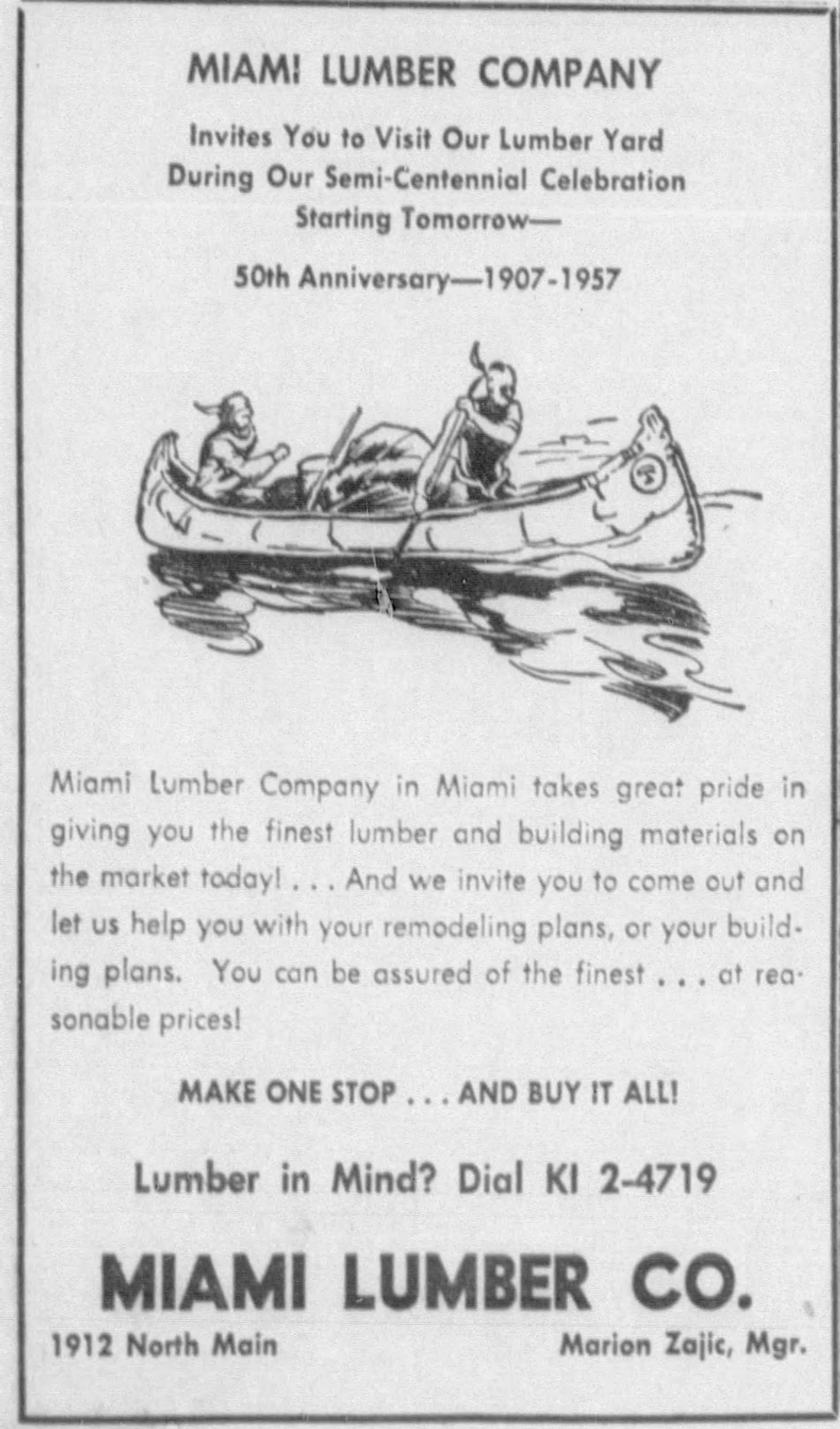 Miami_lumber_co_ad_50_year_anniversary_Jun_2__1957_ Miami, Oklahoma